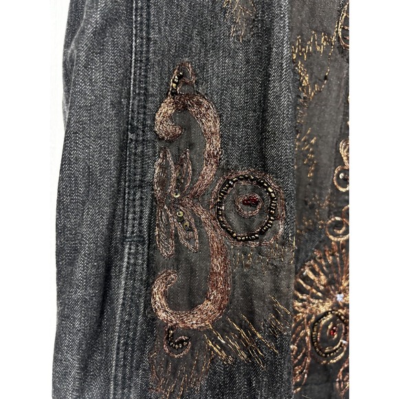Vintage Chico's Embroidered Denim Jacket M Copper Beaded Y2K Boho Western - Picture 8 of 11
